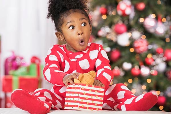 surprised child at Christmas