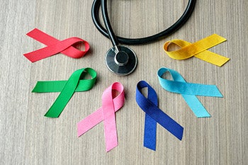 Colorful ribbons and a stethoscope